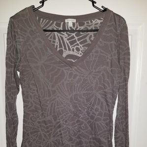 Brown long sleeve top with sheer detail. XL